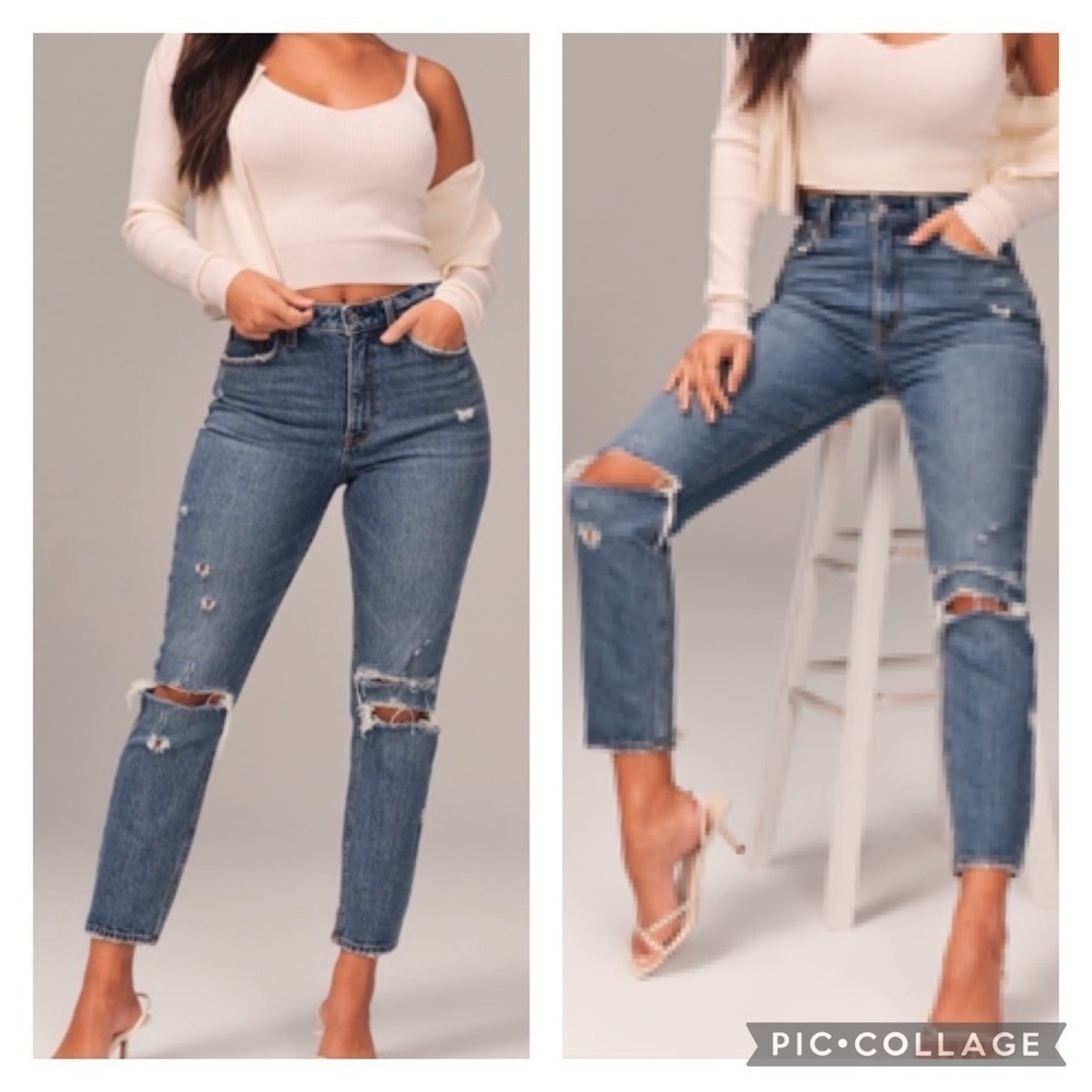 ABERCROMBIE & FITCH / The Mom High Rise Curve Love Destroyed Jeans Size 28